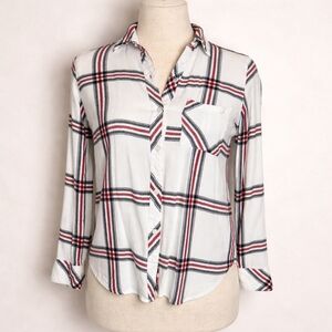 Rails Women’s Hunter White Blue Red Plaid Button Long Sleeve Shirt, XS